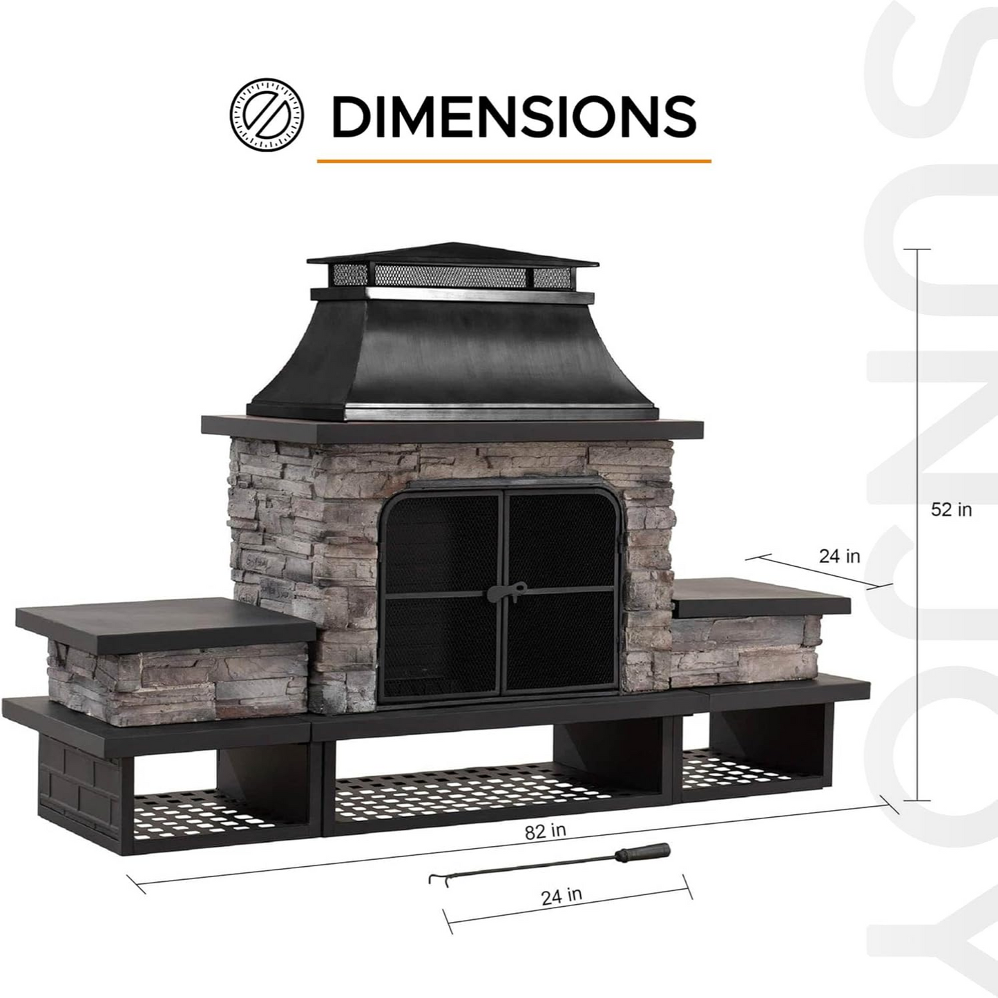 Outdoor Fireplace, Patio Wood Burning Fireplace with Steel Chimney, Mesh Spark Screen Doors, Fire Poker, and Removable Grate, Black
